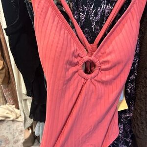 Kona Sol Pink One-Piece Swimsuit with V-Neck